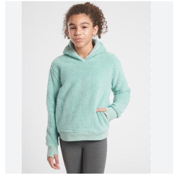 ATHLETA GIRL Super Cute Mint Blue Sherpa Pullover Hoodie Girls 12 - Picture 1 of 8